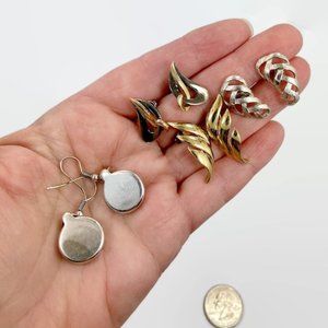 Earring Lot, Lot of 4, Silver, Gold, Vintage, 1980s, 80s, Pierced, Retro